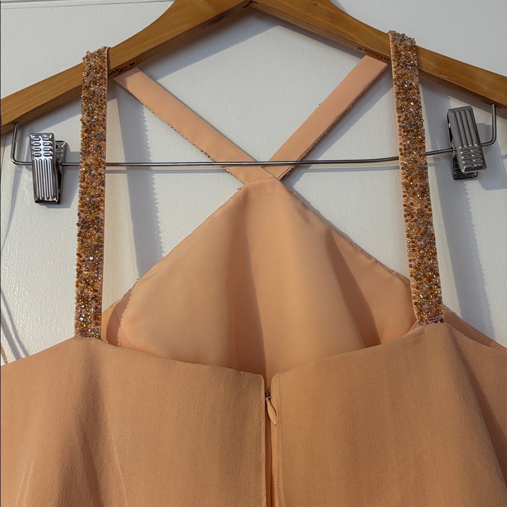 Y2K Vintage Daymor Couture Silk Halter Party Formal Beaded 8 Peach Pink Tiered M - Picture 14 of 17